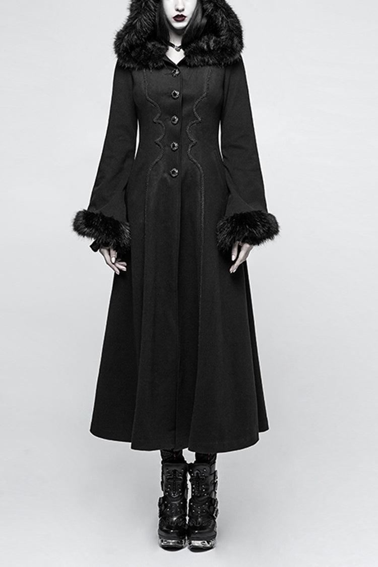 Gothic Hooded Single-Breasted Maxi Long Coat with Print for Women
