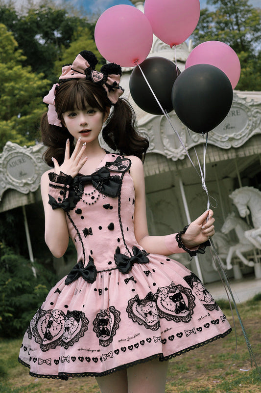 Pink Halter Sleeveless Embroidered Bow Lolita Gown - Sugar Bear