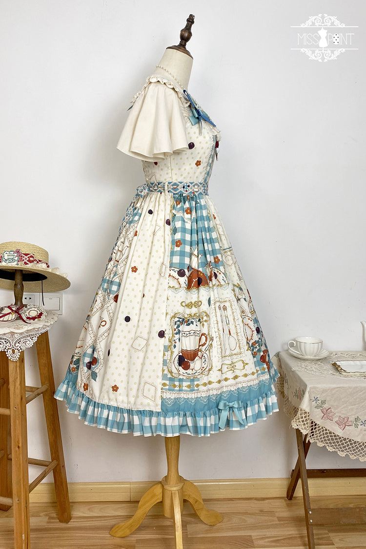 Tea Party Print Ruffle Bowknot Elegant JSK Dress