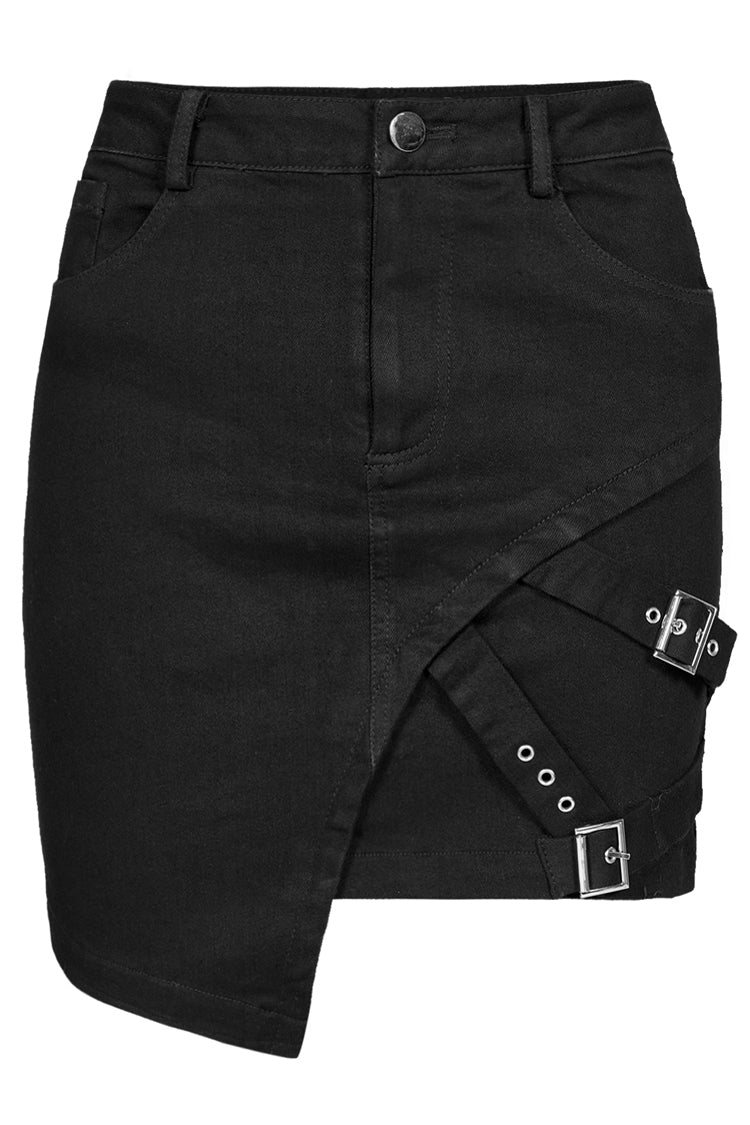 Charcoal Steel Slanted Buckle Looped Denim Punk Skirt for Women