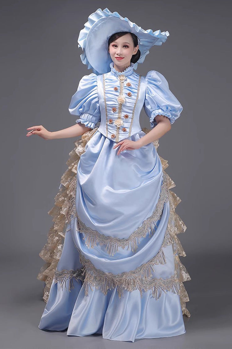 Ruffled Victorian Dress with Layered Textile - European