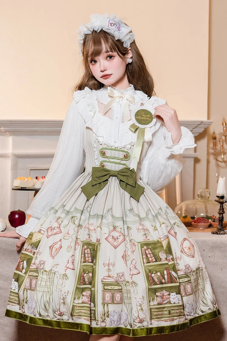 Green Book House Print Chest Support Bowknot Sweet Lolita Jsk Dress