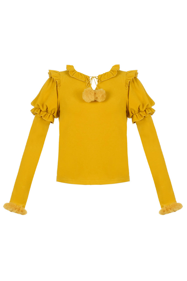 Sweet Lolita Blouse with Puff Sleeves and Hair Ball Tie, 4 Colors