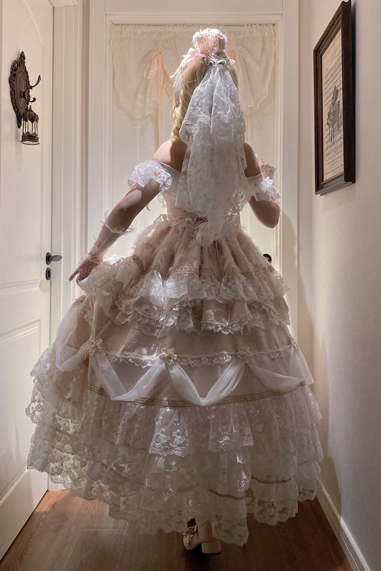 Pink [Anna’s Ball] Square Collar Ruffled Hanayome Bow Lace Sweet Princess Ballet Lolita Jsk Dress