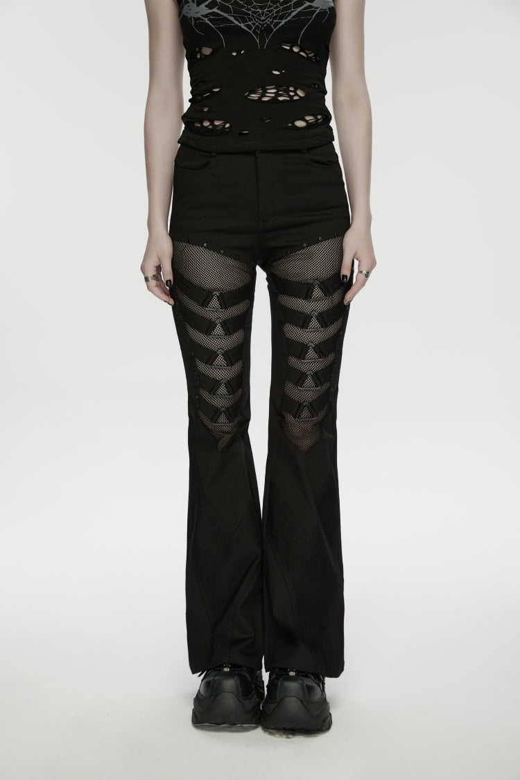 Noir Punk Bottoms with Slim Fit and Eyelet Trim