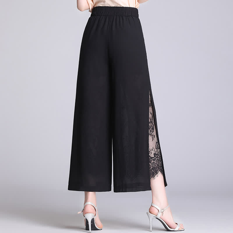 Chic Lace Stitching Split Wide Leg Pants