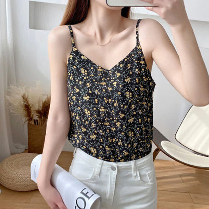 Floral Print Chiffon V-neck Cami Top