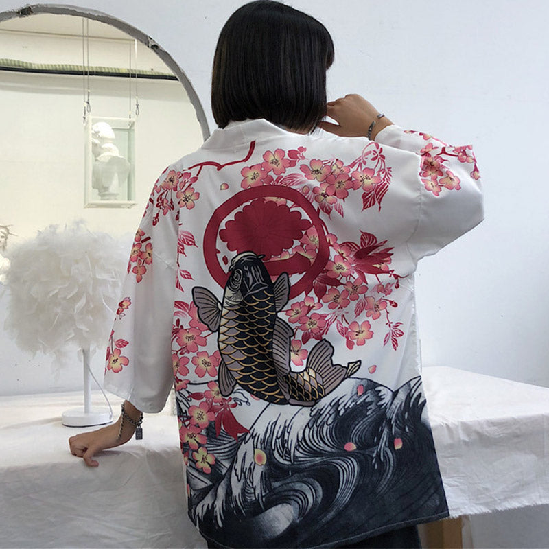 Black Fish Floral Kimono Outerwear Sun Protective