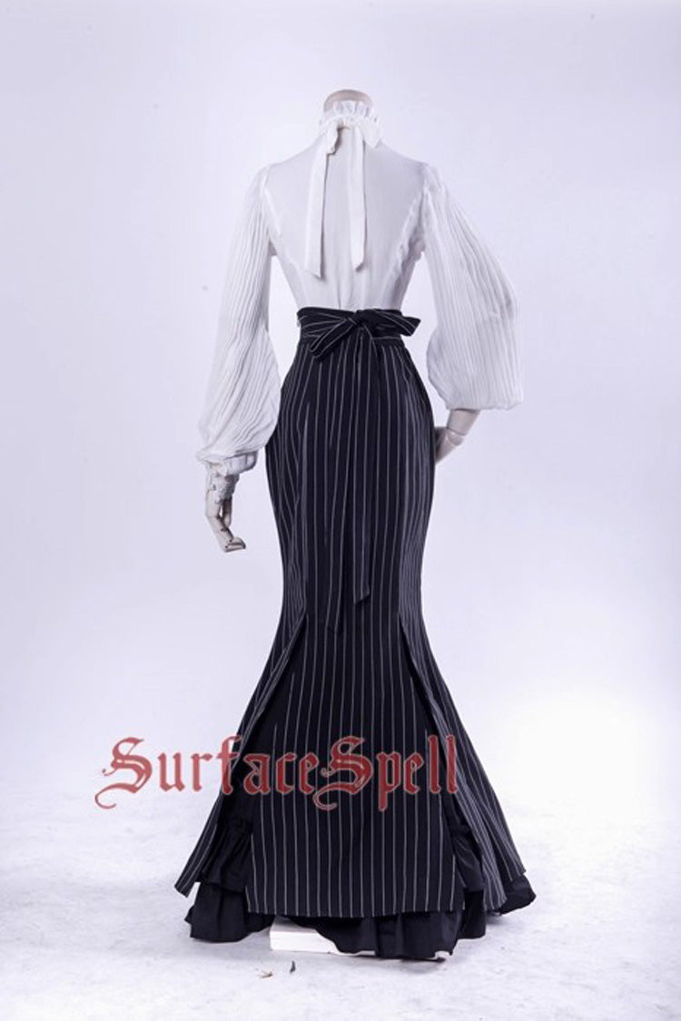 Black Lorelei Striped Print Gothic Lolita Mermaid Maxi