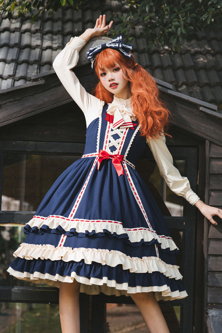Classic Lolita JSK Dress - High Waist Ruffled Bowknot Multi-Layer