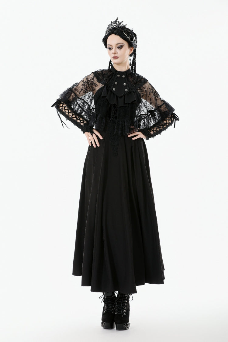Gothic Cape for Her with Double-Breasted Floral Lace Design