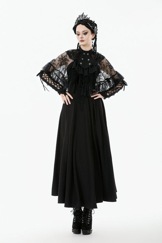 Gothic Cape for Her with Double-Breasted Floral Lace Design