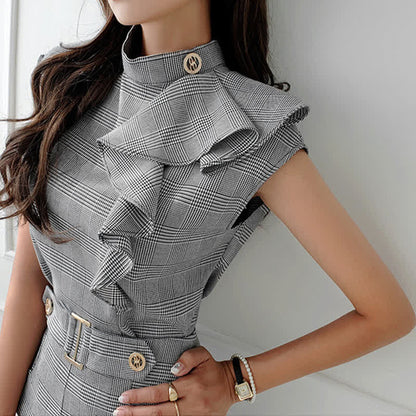 Grey Lattice Print Sleeveless Top Shorts Set