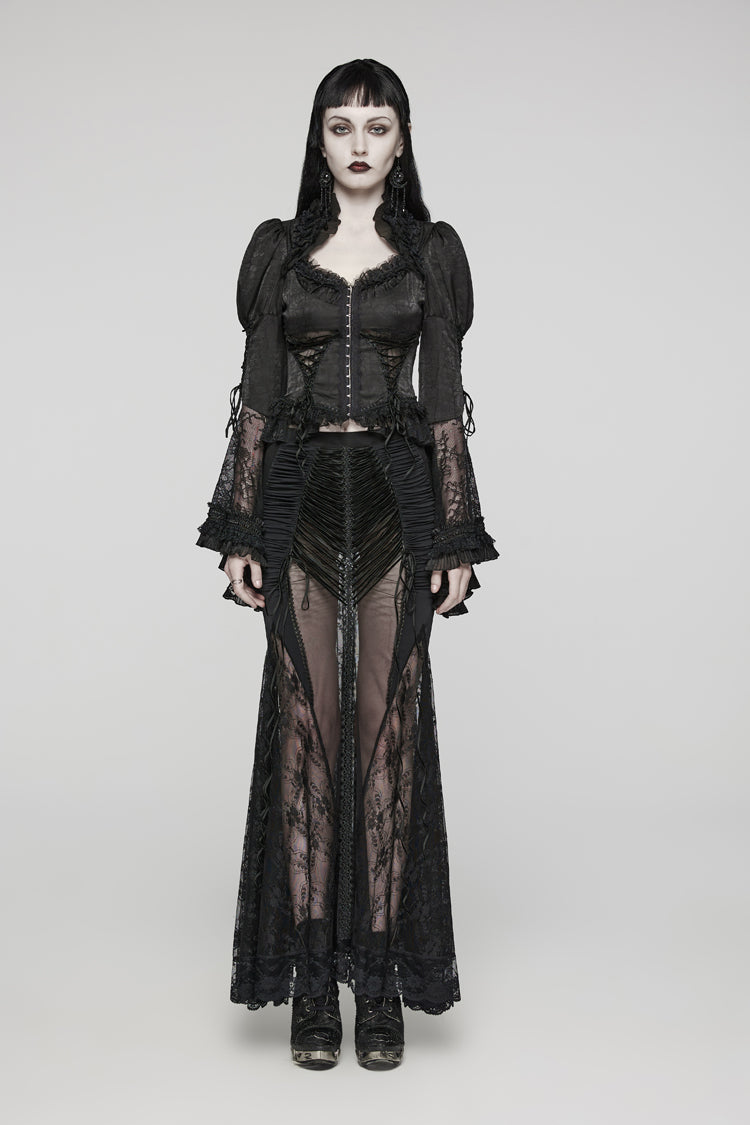 Gothic Adjustable Long Puff Sleeve Fitted Blouse for Women