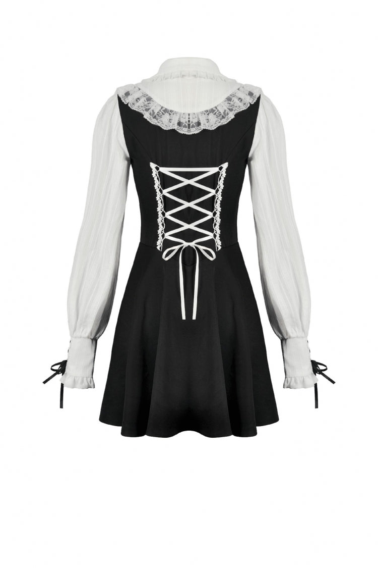 Black/White Faux Two-Piece Doll Collar Long Sleeves Lace-Up Women's Lolita Gothic Graduation Dress