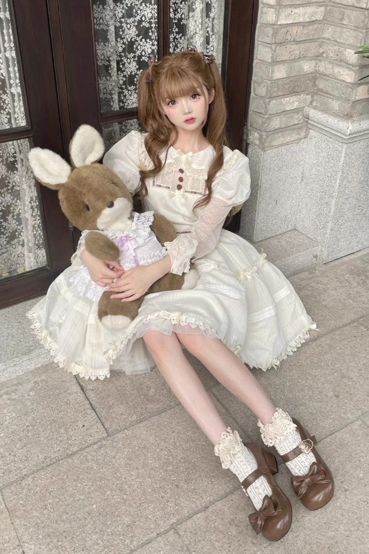 Ivory Sweet Princess Lolita Dress with Hollow Pattern and Long Sleeves