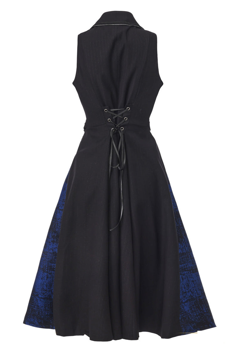 Noir Lapel Collar Sleeveless Open-Front Zippered Vintage Prince Long Coat - The Mystery of Silence