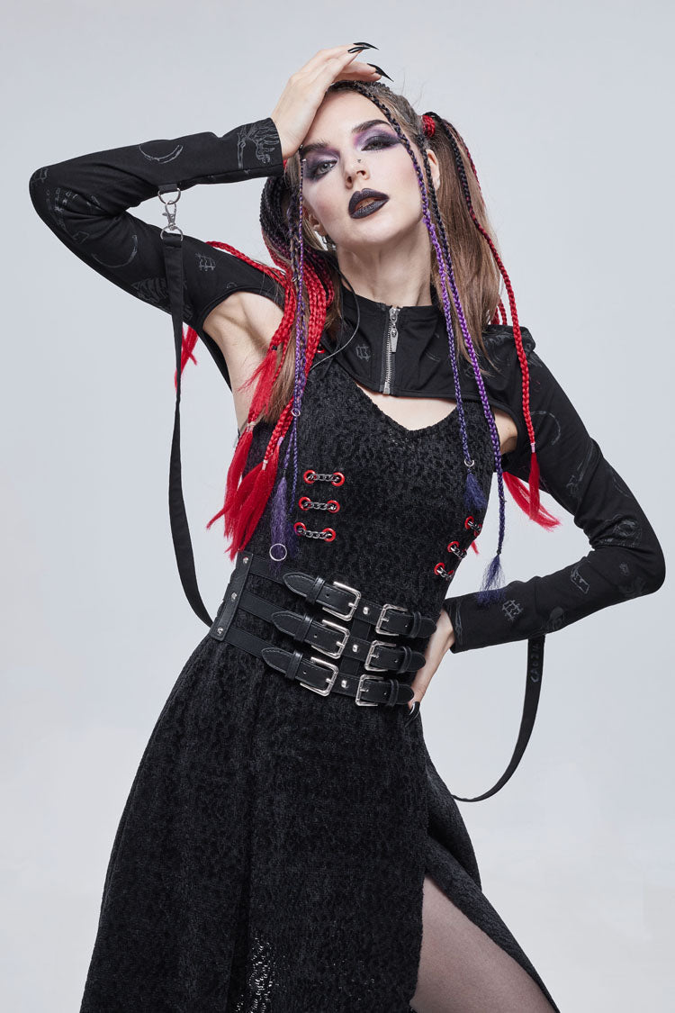 Gothic Cape for Women with Bone Print & Strappy Zipper Detail