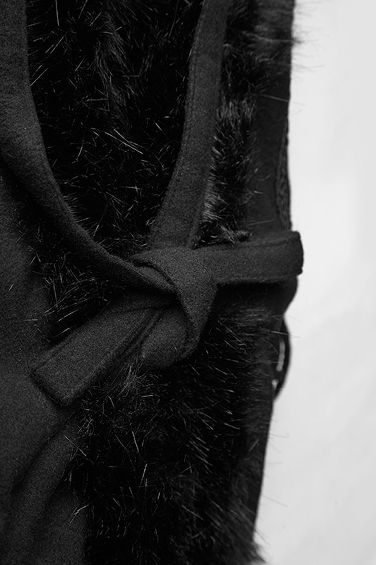 Men's Gothic Cloak with Hooded Long Fur Design