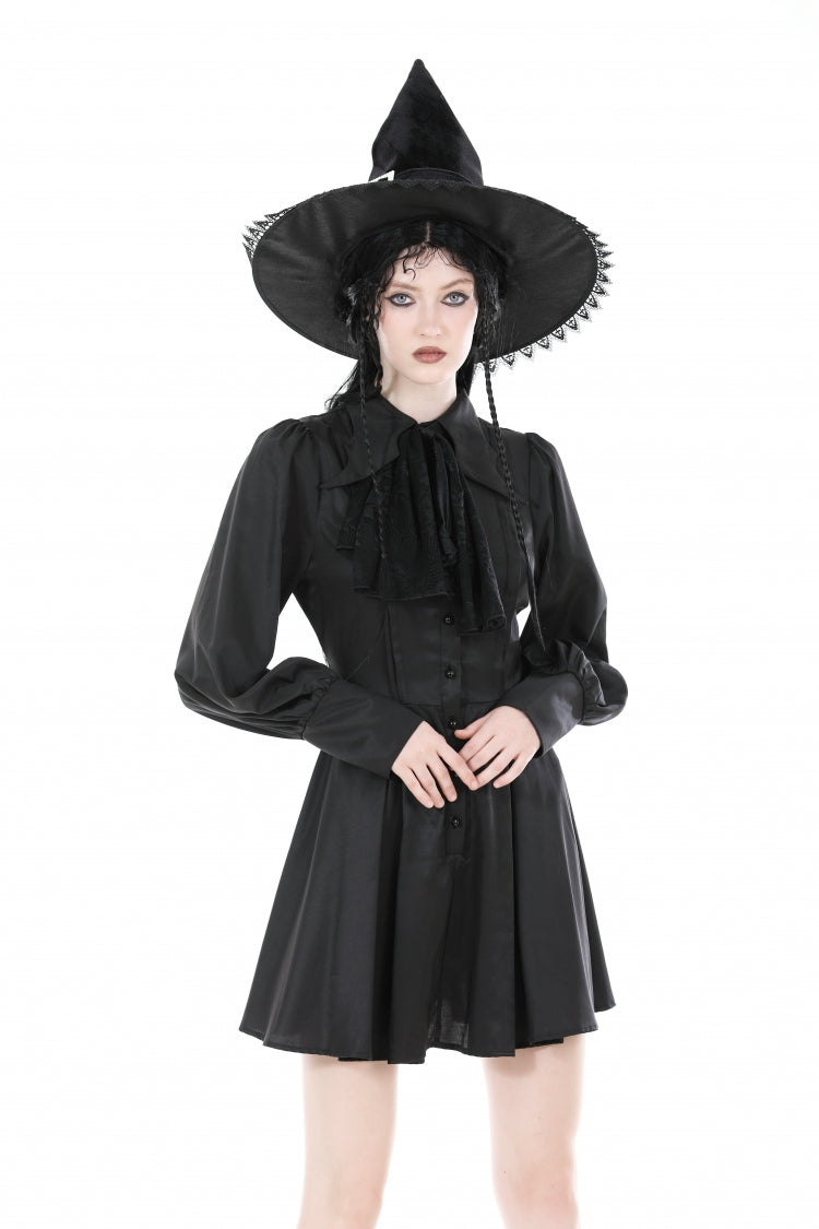 Gothic Dress with Lantern Sleeves and Necktie