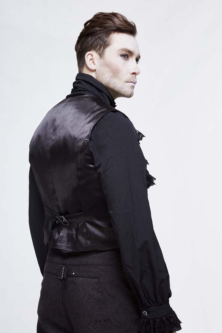 Slate Mushroom Button Waist Loop Jacquard Gothic Waistcoat for Men