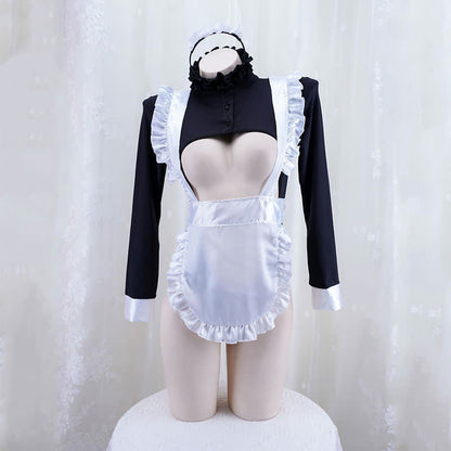 Cute Maid Hollow Out Sexy Jumpsuit Lingerie Set