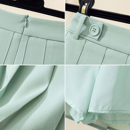 High Waist Pure Color Pleated Skirt