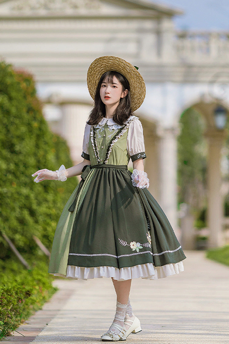 Multicolor Embroidered Short-Sleeved Doll Collar Lolita Dress