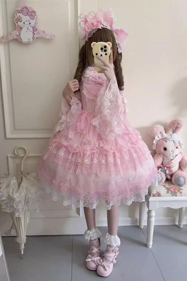 Rose Sugar Heart Knot Multi-Layered Bow Lace Lolita JSK