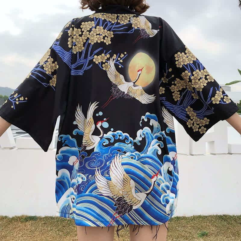 Fashion Crane Blossom Print Cardigan Outerwear