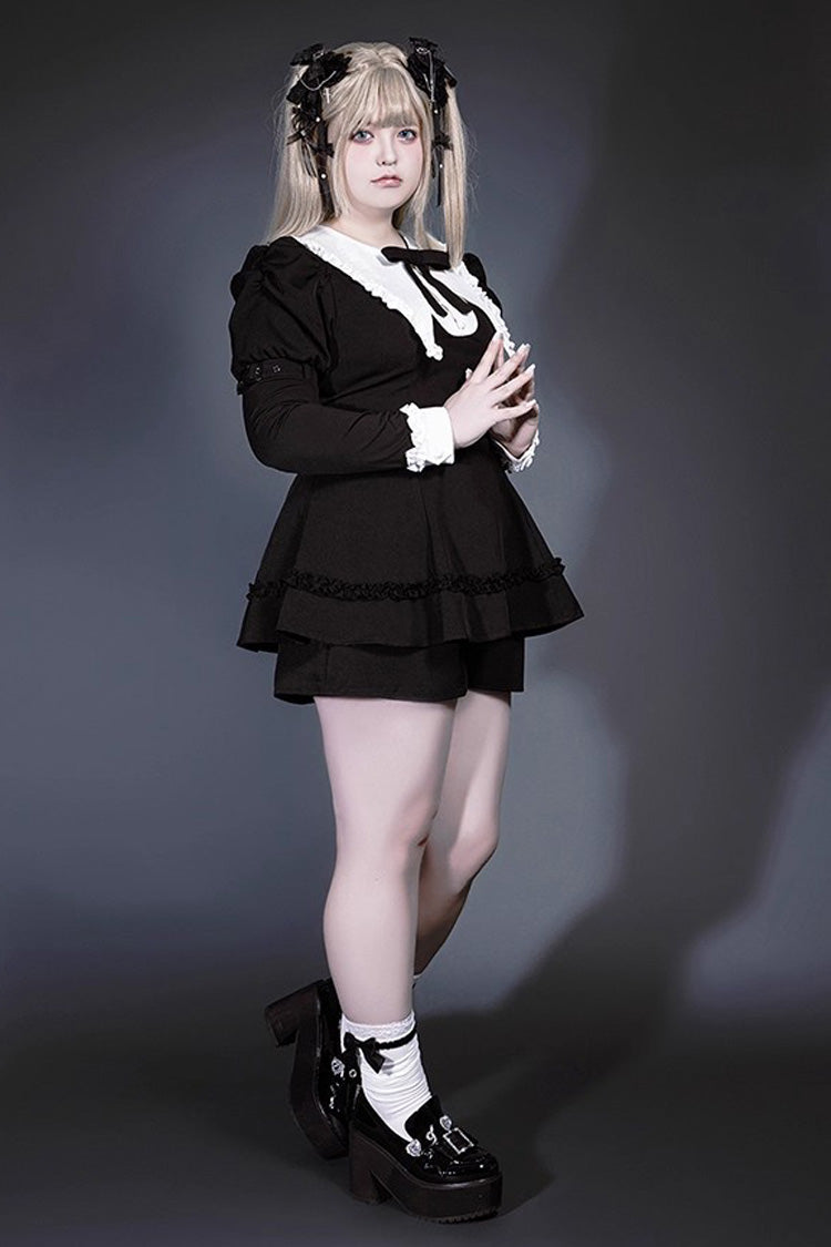Black and White Sorceress Set with Ruffled Sleeves - Jirai Kei Style