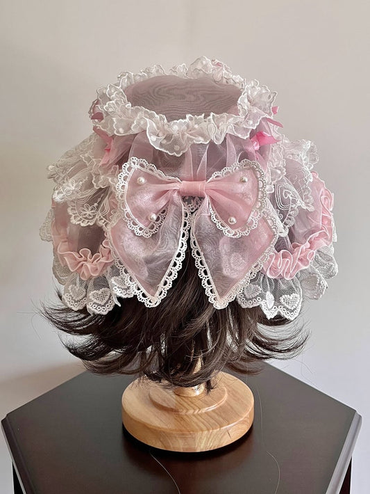 Organza Black Decorated Bows / Hat Pink