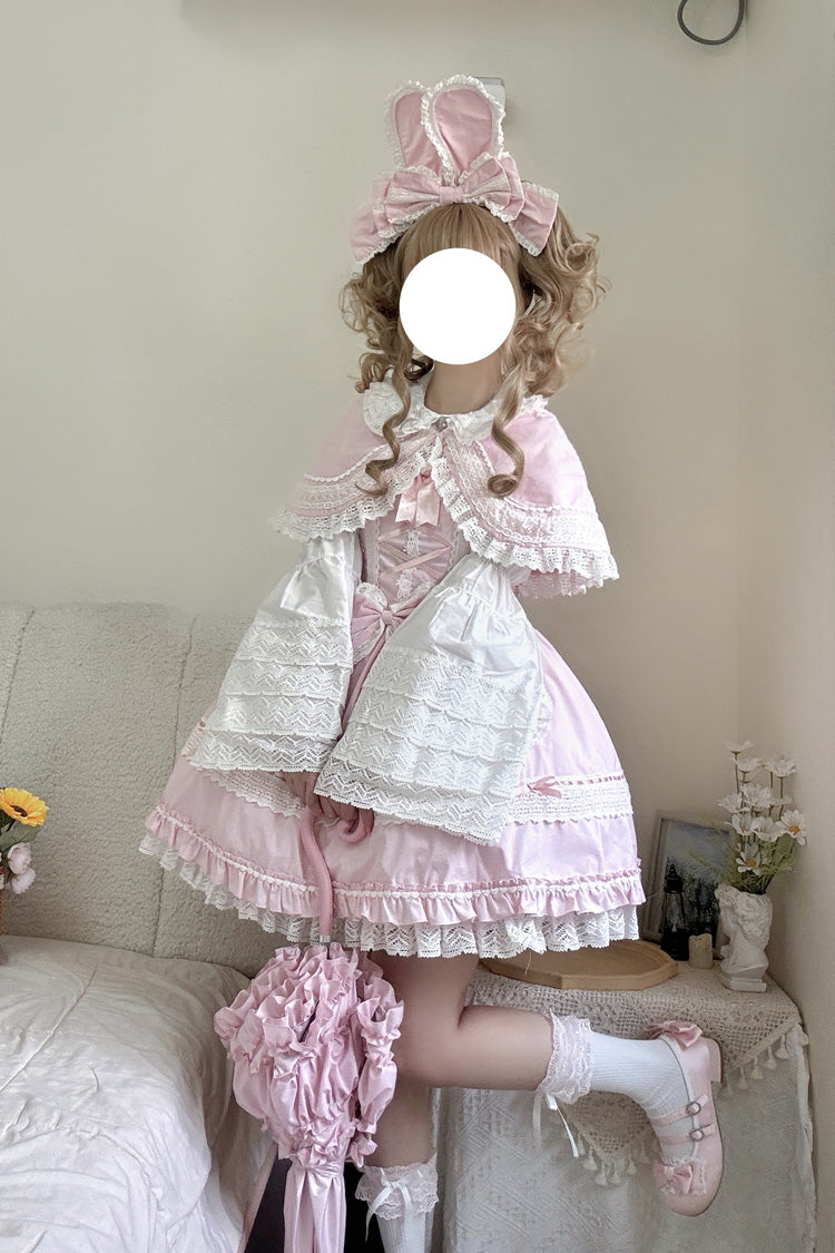 Pink [Bobo Bunny Doll] Ruffled Bow Lace-Up Sweet Lolita Jsk Dress