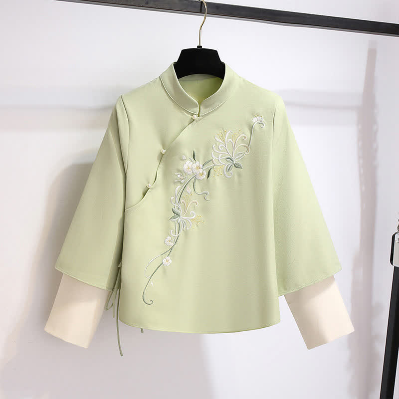 Flower Embroidery Sweatshirt Lace Up Skirt