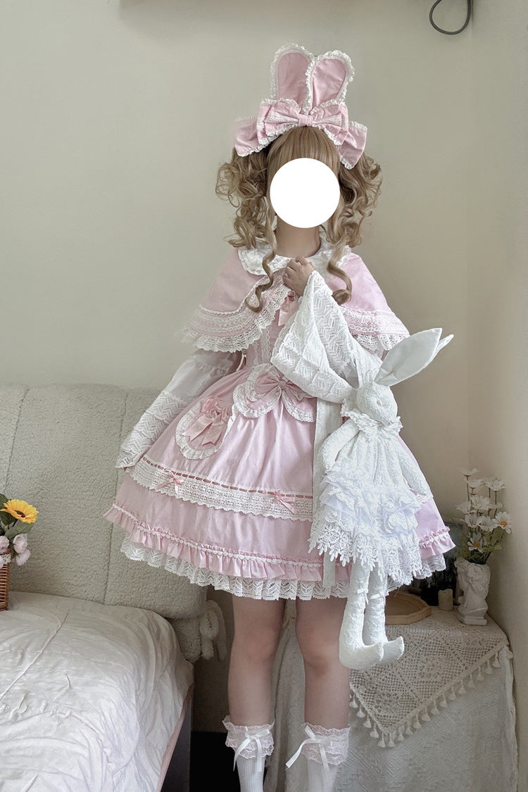 Pink [Bobo Bunny Doll] Ruffled Bow Lace-Up Sweet Lolita Jsk Dress