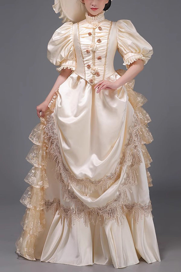 Ruffled Victorian Dress with Layered Textile - European