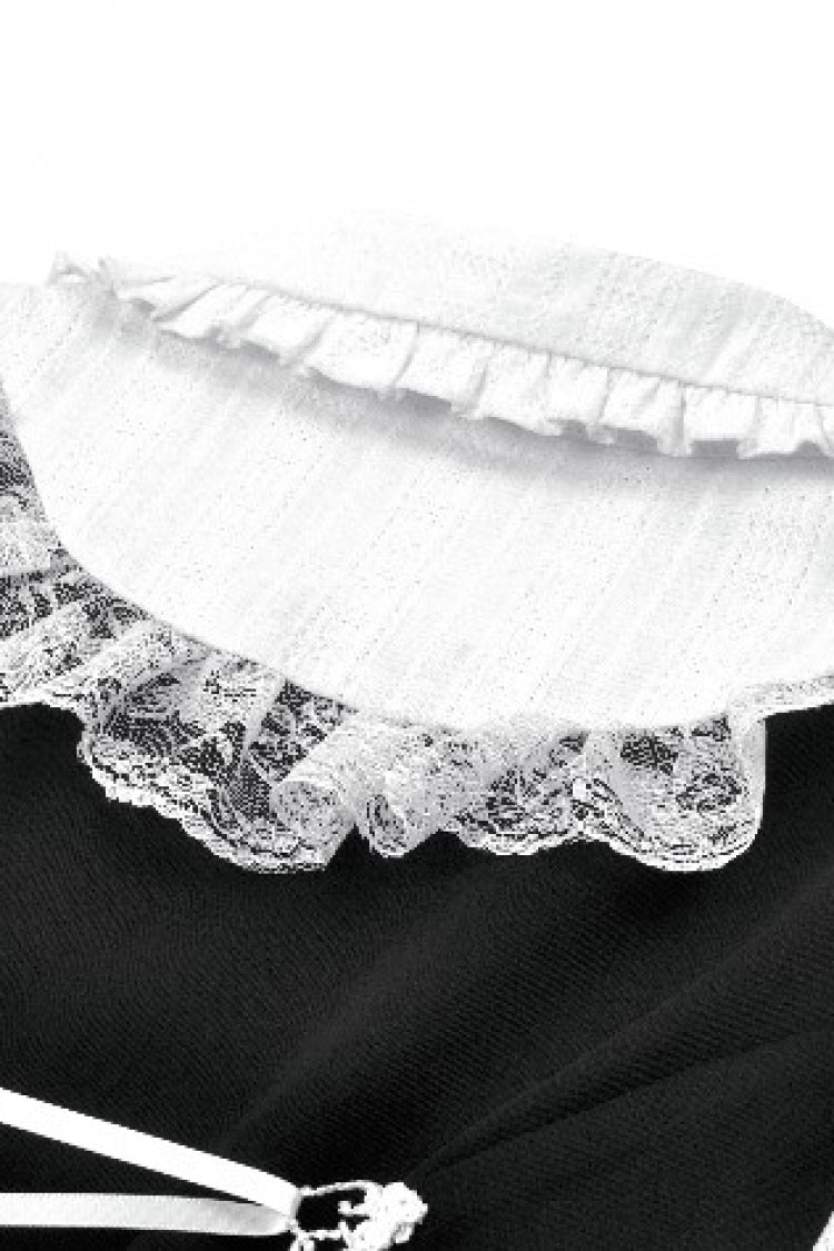 Black/White Faux Two-Piece Doll Collar Long Sleeves Lace-Up Women's Lolita Gothic Graduation Dress
