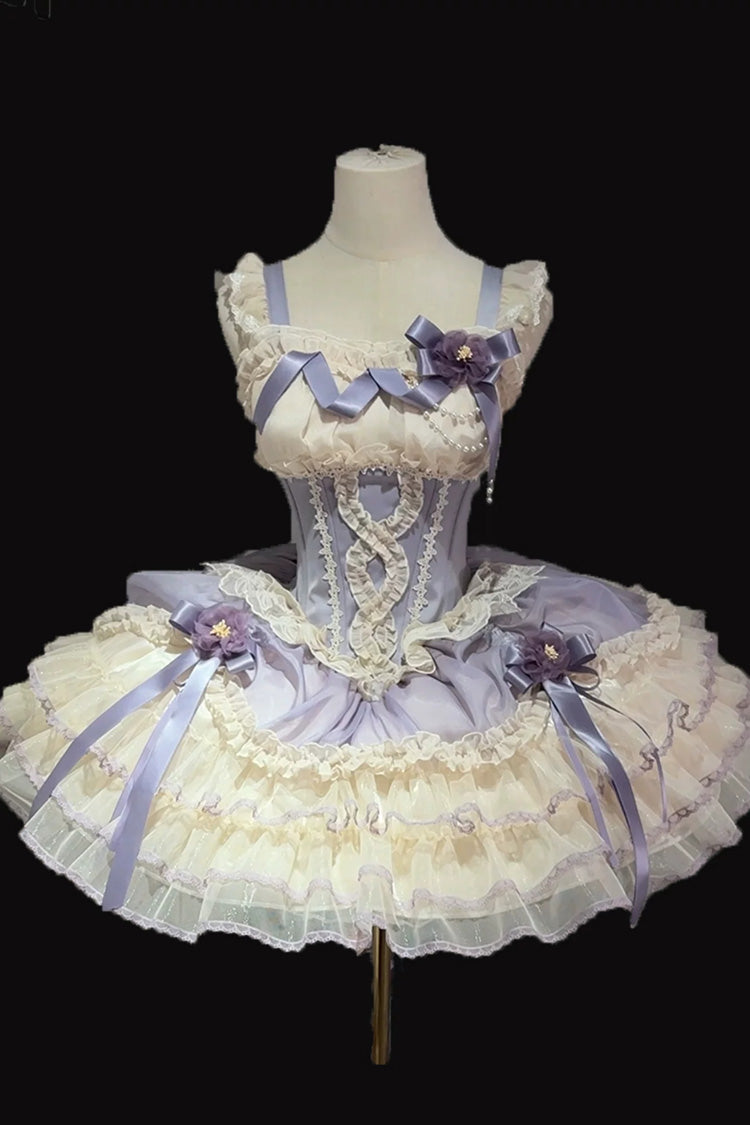[Flowing Light Gift Box] Square Collar Sleeveless Multi-Layered Ruffled Bow Elegant Ballet Sweet Lolita Jsk Dress 6 Colors