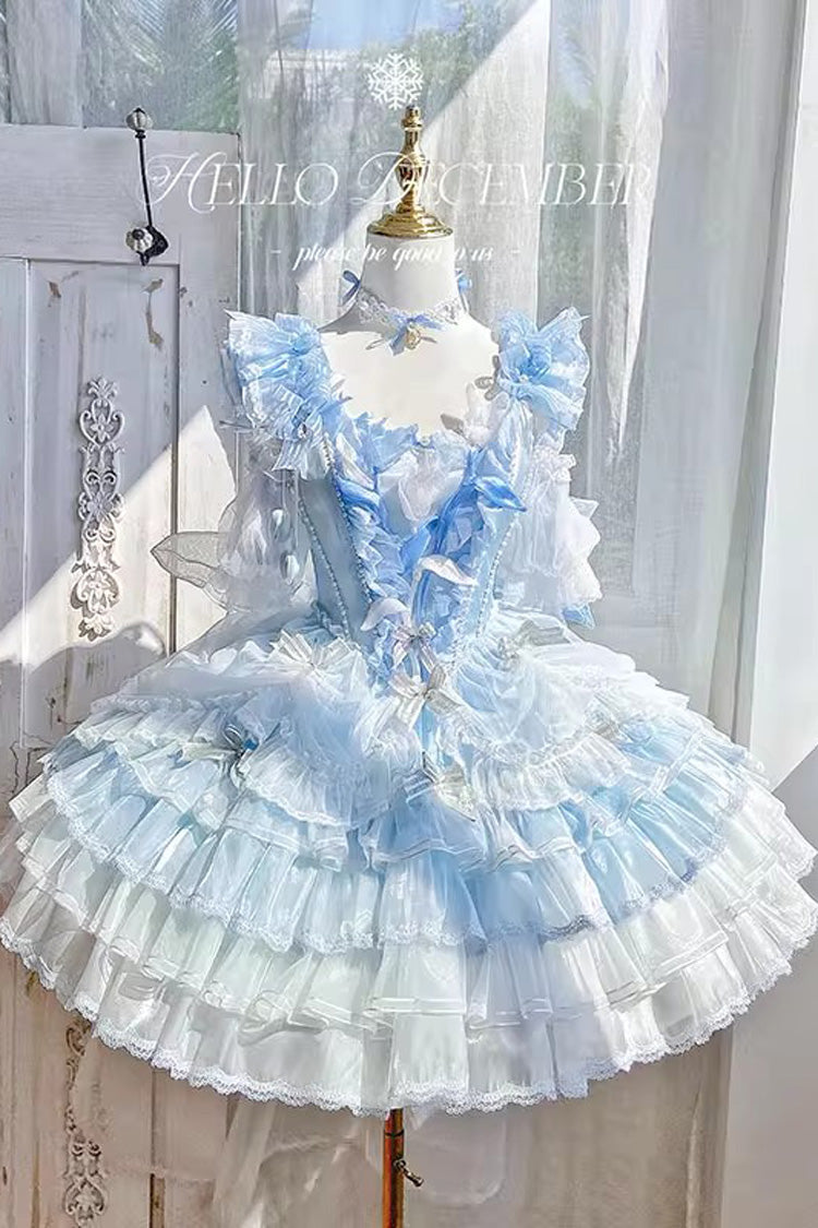 Tulip Wind Chime Multi-Layer Ruffle Bow Lace Gorgeous Lolita Jumper Dress