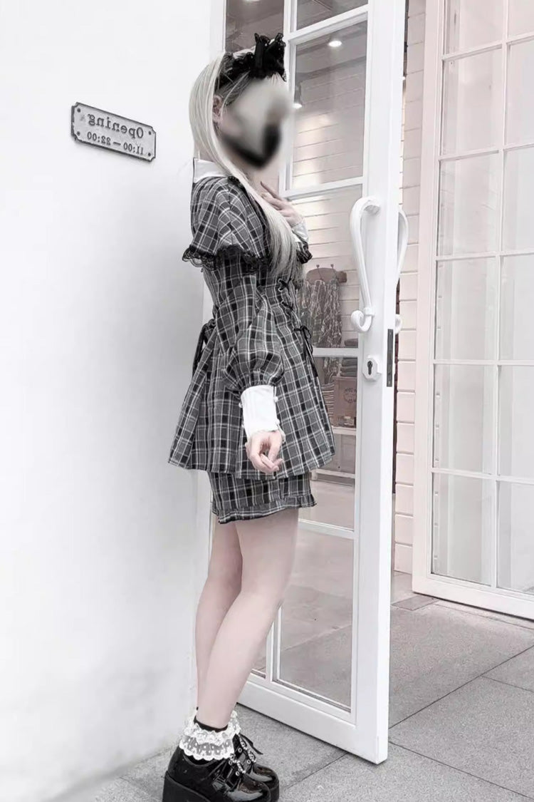 Printed Ruffled Bow Lace Sweet Jirai Kei Japanese Dress Shorts Set