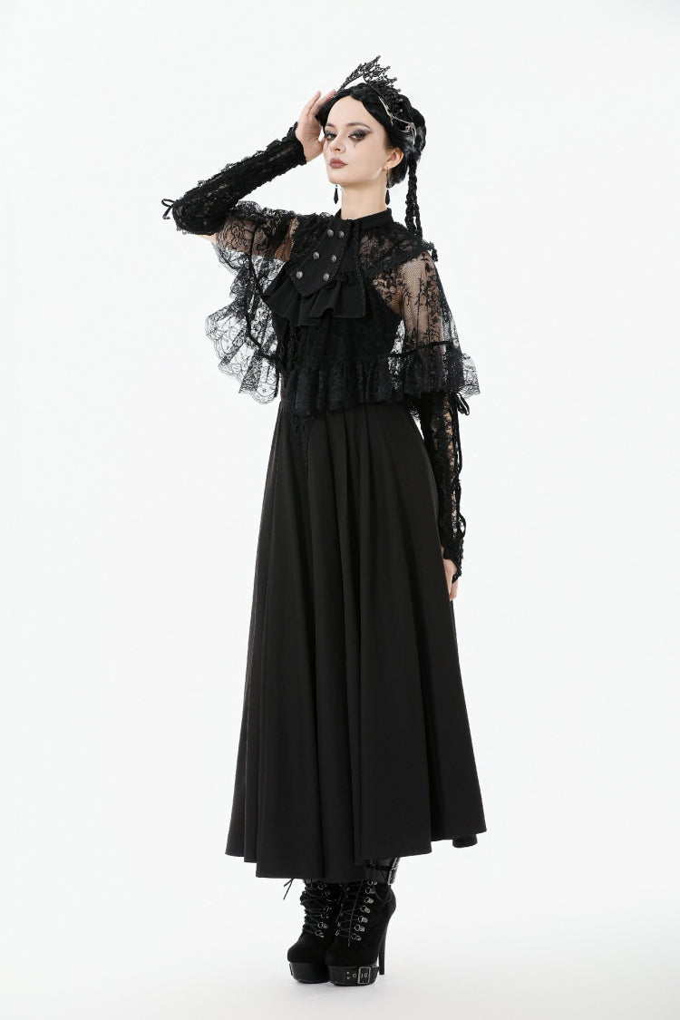 Gothic Cape for Her with Double-Breasted Floral Lace Design