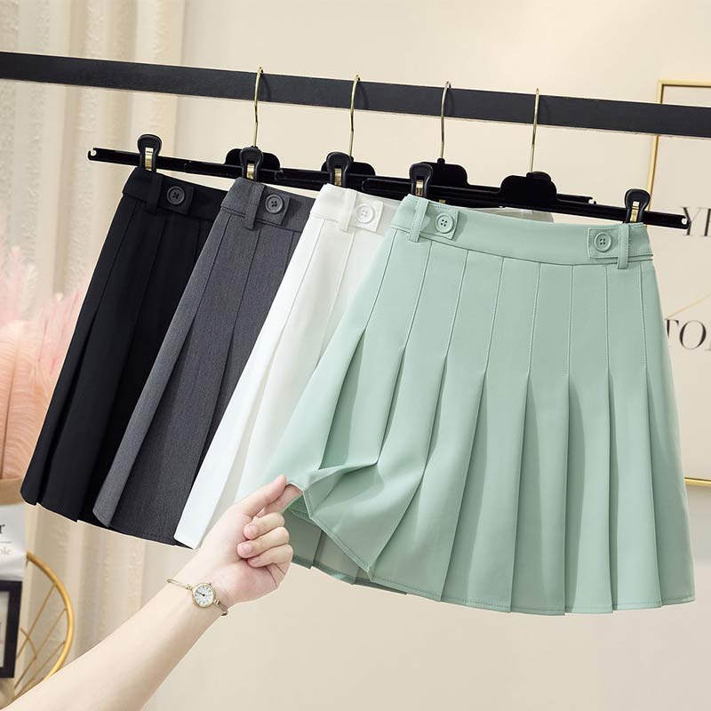 High Waist Pure Color Pleated Skirt