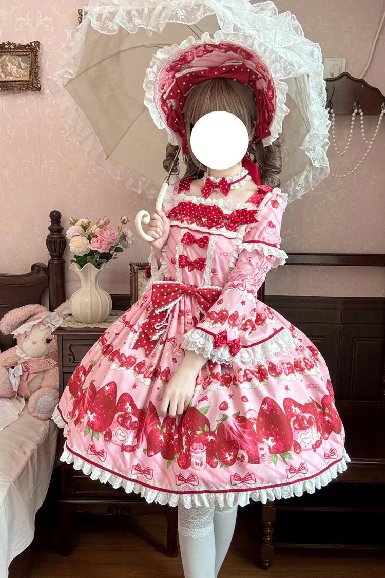 Pink Gift Box Print Ruffle Bow Lace Sweet Lolita Dress