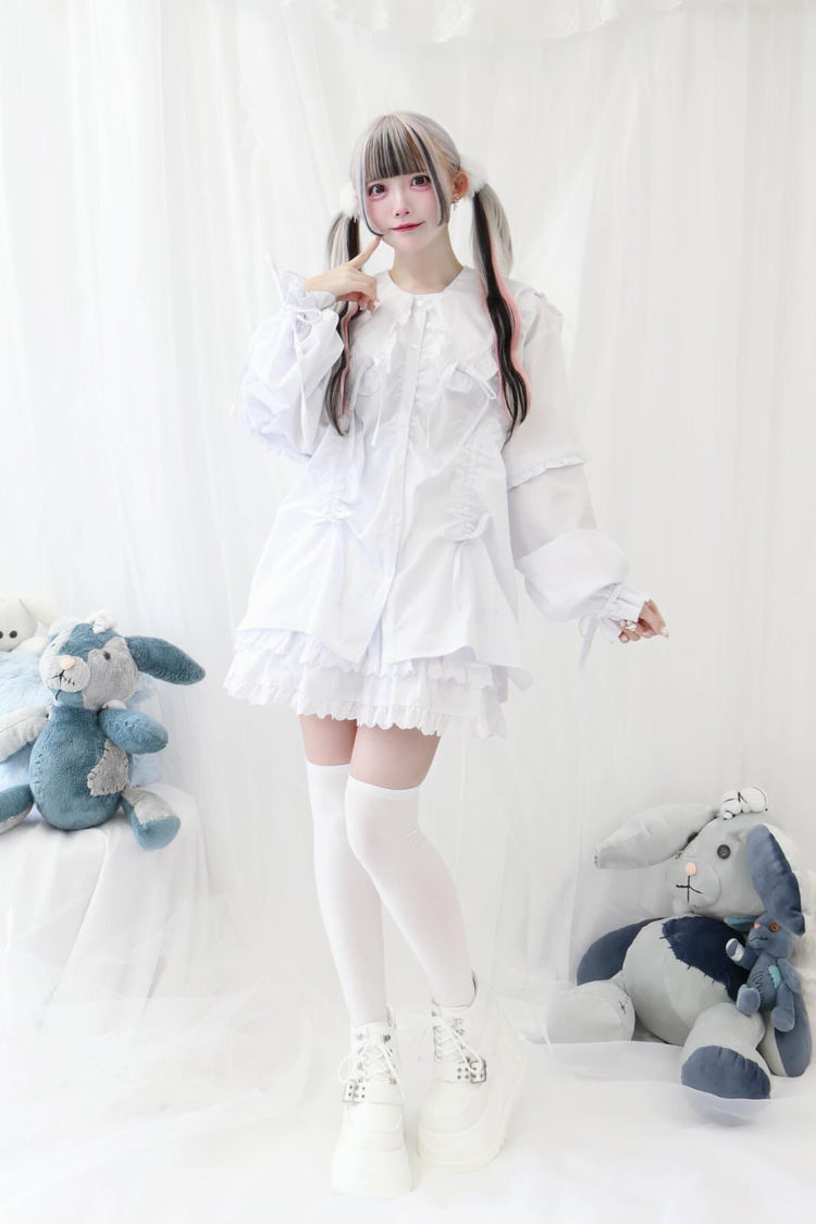 Doll Collar Long Sleeve Ruffled Bow Sweet Jirai Kei Blouse