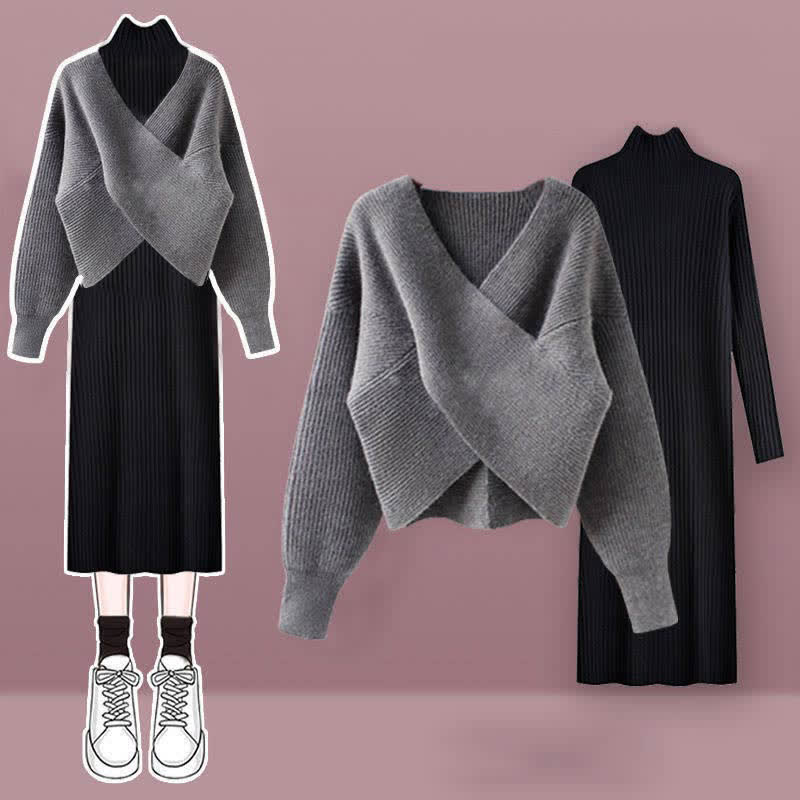 Chic Cross Knit Sweater Dress Set