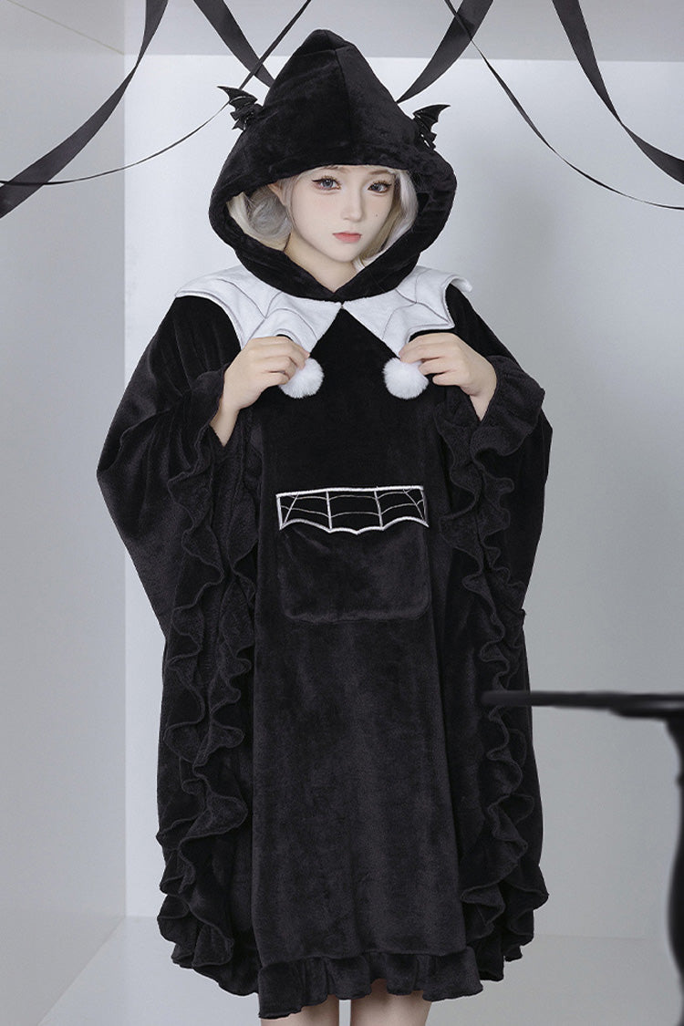 Sweet Lolita Hooded Coat Cloak with Ruffled Bat Design