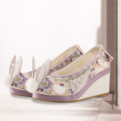 Cute Purple Bunny Fuzzy Ball Platform High Heels Shoes