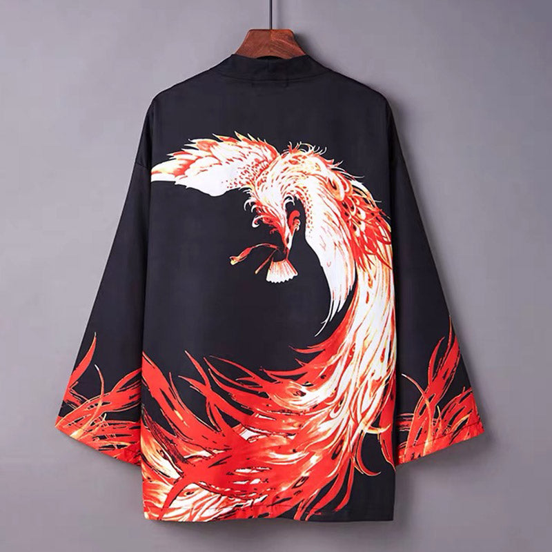 Vivid Phoenix Print Kimono Outerwear Sun Protective