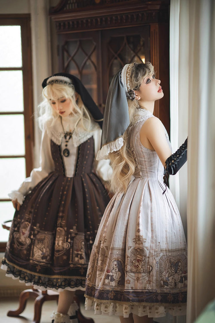 Printed Jumper Dress with Ruffles - Sweet Gothic Lolita