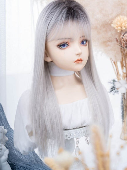 Milk White Long Straight Synthetic Wig With Bangs